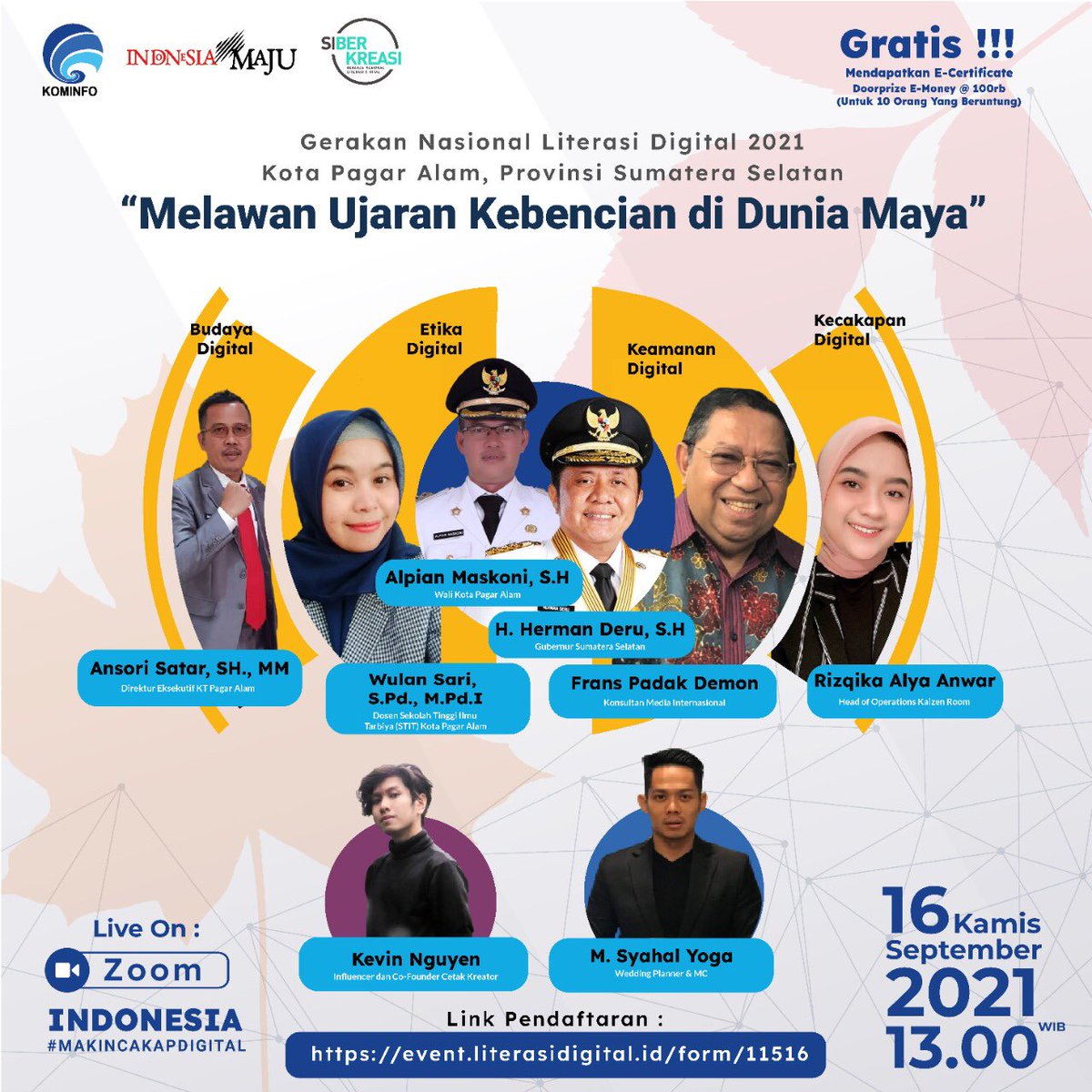 Ujaran kebencian masih marak di dunia maya. Ayo ikutilah #literasidigitalsumatera2 agar kita #makincakapdigital dan mampu melawan ujaran kebencian.  Acara ini diselenggarakan <a href="/kominfo/">Kominfo</a> dan <a href="/siberkreasi/">Siberkreasi</a> pada Kamis 16/9 di Pagar Alam, Sumsel. #avantgardeproductions #kominfo