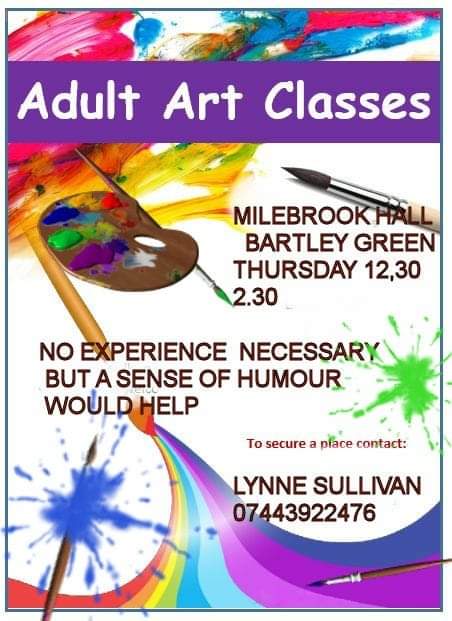 Adult Art Classes.
Every Thursday at Milebrook Hall 12:30pm - 2:30pm. 🎨🖼