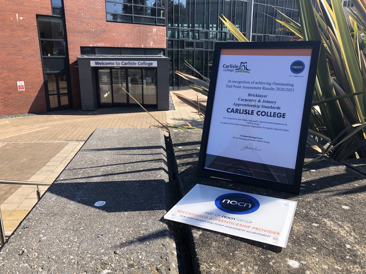 CarlisleCollege's tweet photo. It was a pleasure to welcome 
@TomBurtonNOCN @NOCNGroup to Carlisle today as he presented Sarah McGrath, Principal, with a plaque in recognition of the college achieving Outstanding End Point Assessment Results 2020/21 for brick, carpentry, and joinery standards. @NCG_Official https://t.co/ExzAlqaC2B