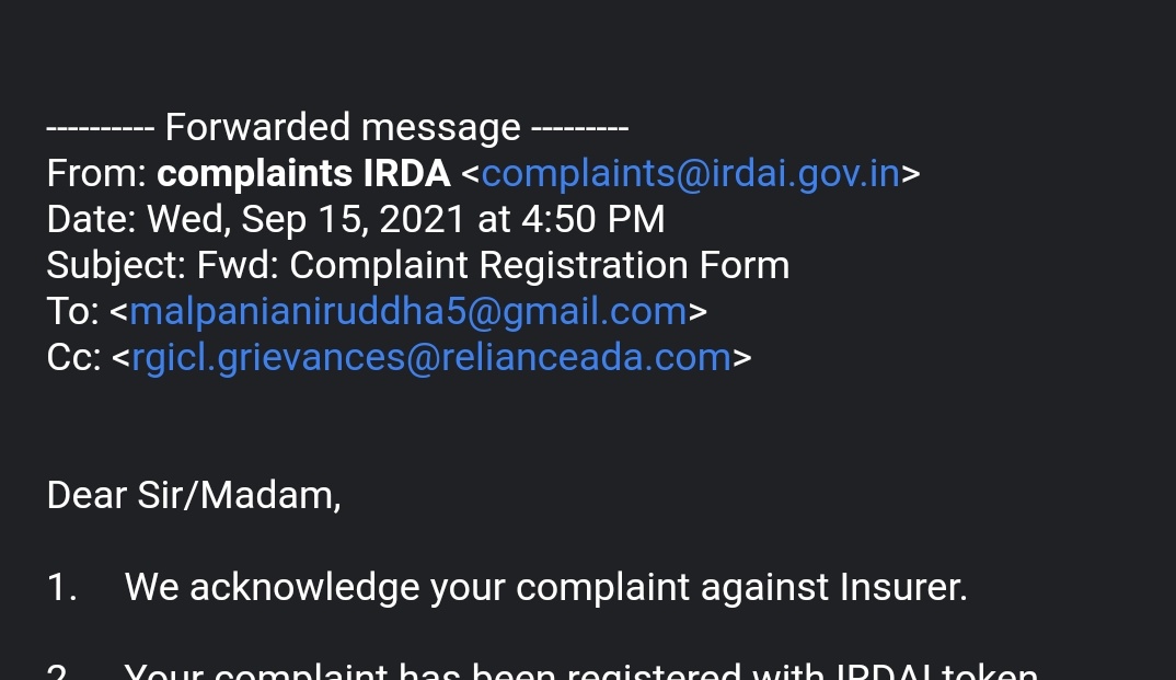 malpani's tweet photo. Have complained against #RelianceInsurance to the #IRDAI because they refused to honour my travel insurance policy https://t.co/ix1yo20A9m