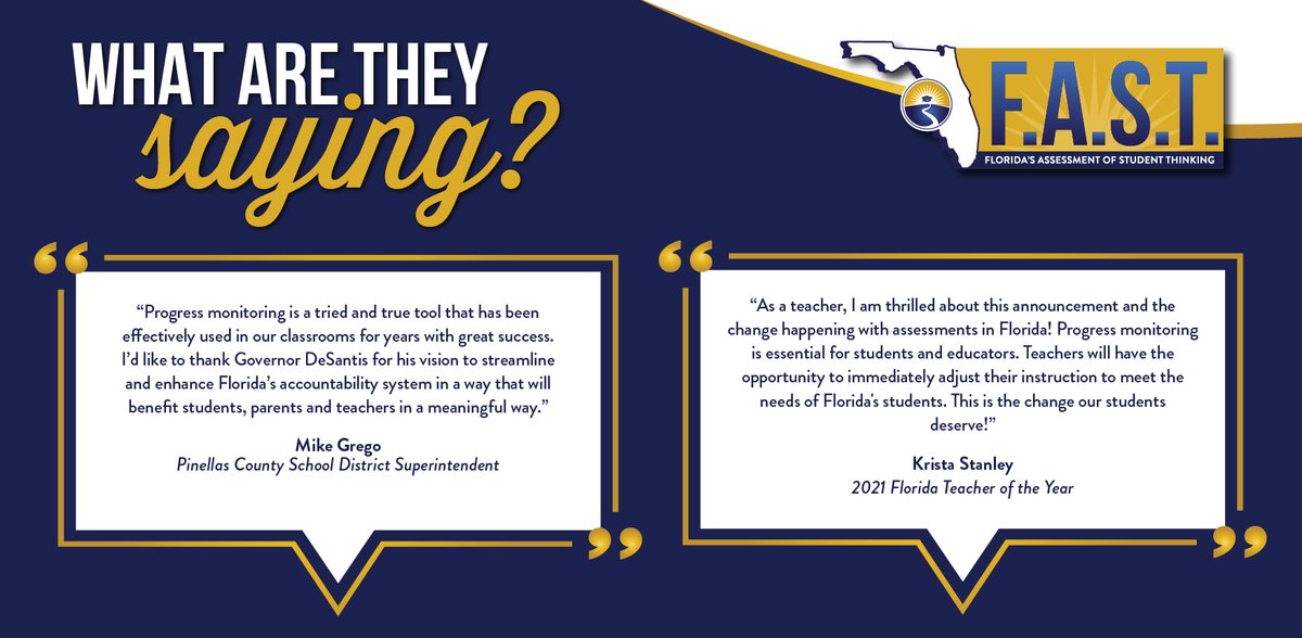 What are they saying?

“Progress monitoring is a tried and true tool.” -Mike Grego, Pinellas County School District Superintendent  

“Progress monitoring is essential for students and educators.” -Krista Stanley, 2021 Florida Teacher of the Year <a href="/2021FloridaToy/">Krista Stanley</a>