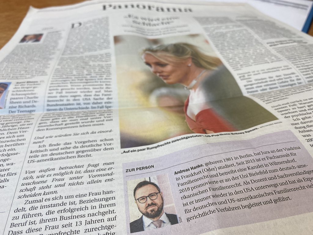 Mein ehrenwerter Kollege Dr. Hanke schreibt heute in der Berliner Zeitung über Britney Spears. Eigentlich darüber, warum eine Entmündigung wie bei ihr nach deutschem Recht nicht möglich ist.