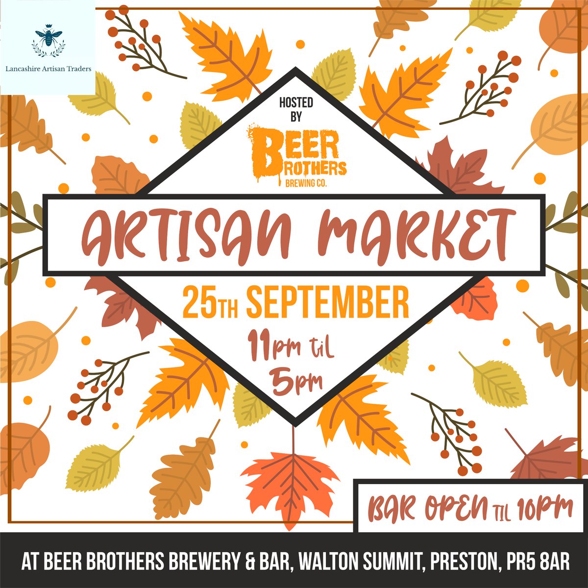 BeerBrothersPR1's tweet photo. 🍻#ARTISANMARKET🍻

We’re delighted to announce the return of #Lancashire Artisan Traders Market to the brewery. Join us and many other amazing independent traders on Saturday 25th September, full lineup announced next week. 

Market kicks off 11am-5pm &amp; the bar is open til 10pm! https://t.co/xgEhp86DgZ