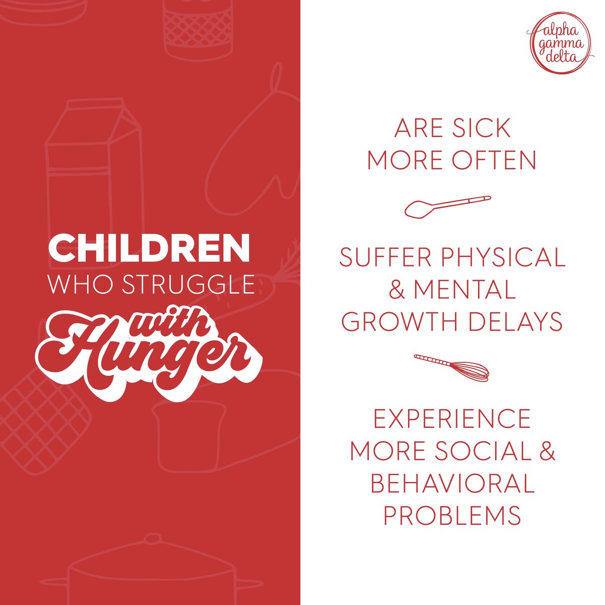 IT’S HUNGER ACTION MONTH! We are so passionate about our philanthropy, Fighting Hunger, and strive to serve as many people as we can who struggle with food insecurity. Alpha Gamma Delta works to fight hunger through volunteering, donating, or raising awareness. 🍽❤️