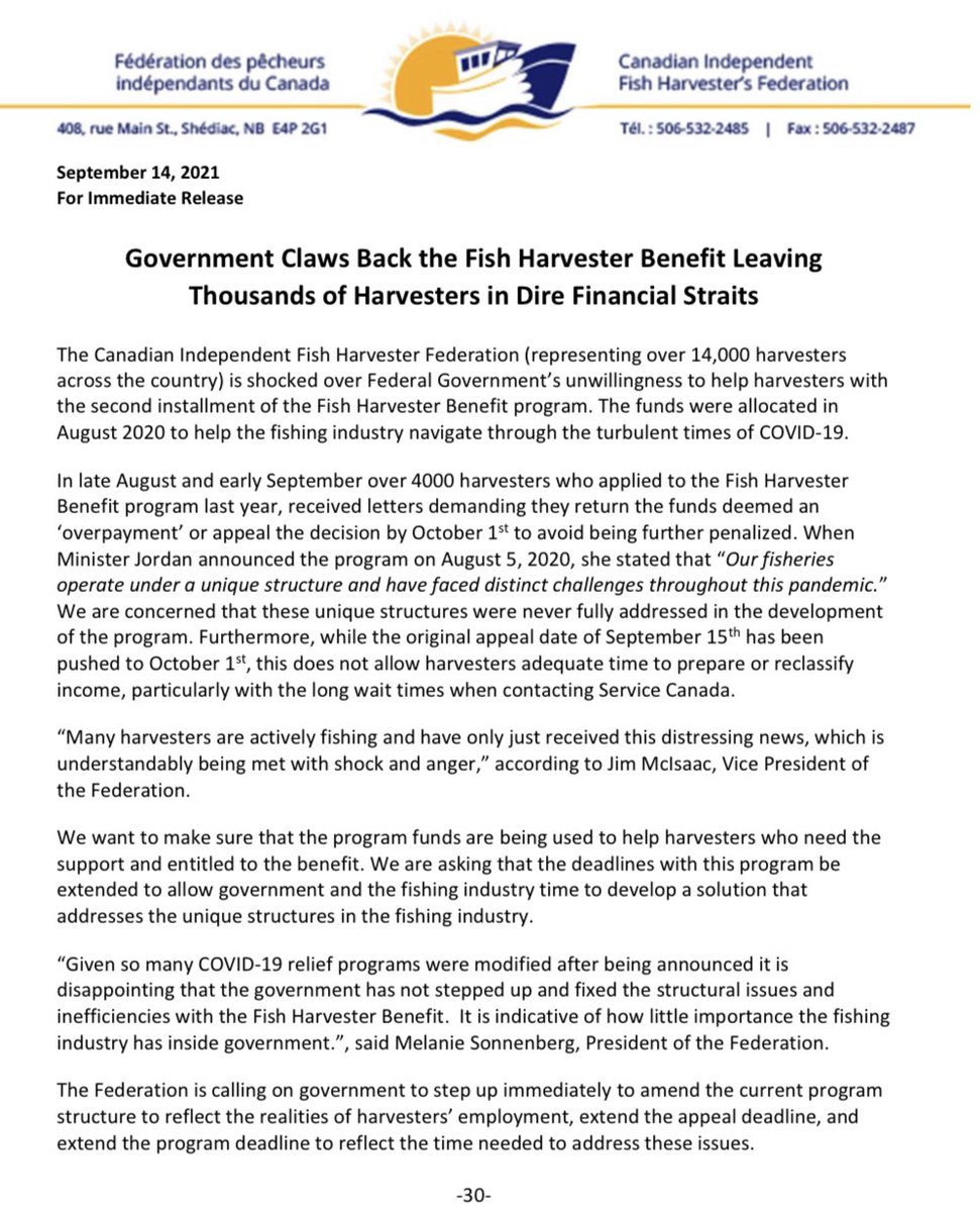 FishIndependent's tweet image. Government Claws Back the Fish Harvester Benefit Leaving Thousands of Harvesters in Dire Financial Straits  #CanPoli #Covid19