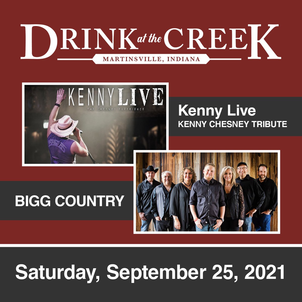 rob83helms's tweet photo. Saturday September 25, 2021, Kenny Live ( Kenny Chesney Tribute) &amp; Bigg Country, at Cedar Creek Winery, Brewing Company &amp; Distillery in Martinsville Indiana. 5pm. 
Get tickets at https://t.co/93T40kS9xT. 
This will be a great concert! Please share. https://t.co/MN6Xs6KNk4