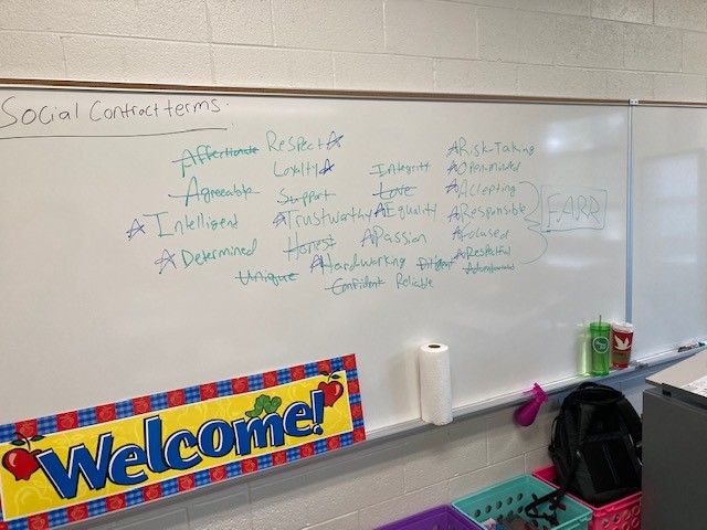 theandrew_ward's tweet photo. Working with my 1 blck ACA Sts on our social contract, and recognizing many of our core values. This will turn into our classroom Social Contract. We have a passionate commitment to go #FARR this year. @WeAreHSHS @HSHS_Principal @HSHS_Teachers @HSHS_VTSS https://t.co/u6TzE9jkR7