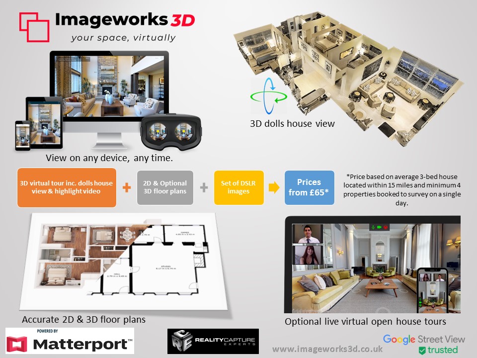 DImageworks3's tweet image. #Estateagents. 👋
#3Dtour + #floorplans + #photography from £65.
A bunch of flat images and boring text just doesn't cut it any more.
That's where we come in, give buyers the full 3D virtual experience with the #Matterport unique 'Dolls house' view that no other platform offers.