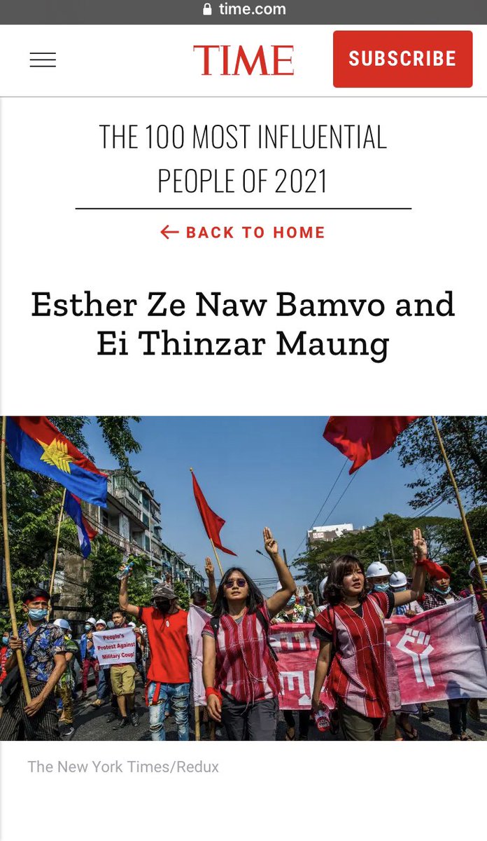 Times has selected two young women leaders from Myanmar Spring Revolution movement as The 100 Most Influential People of 2021.  ti.me/3lurPjG