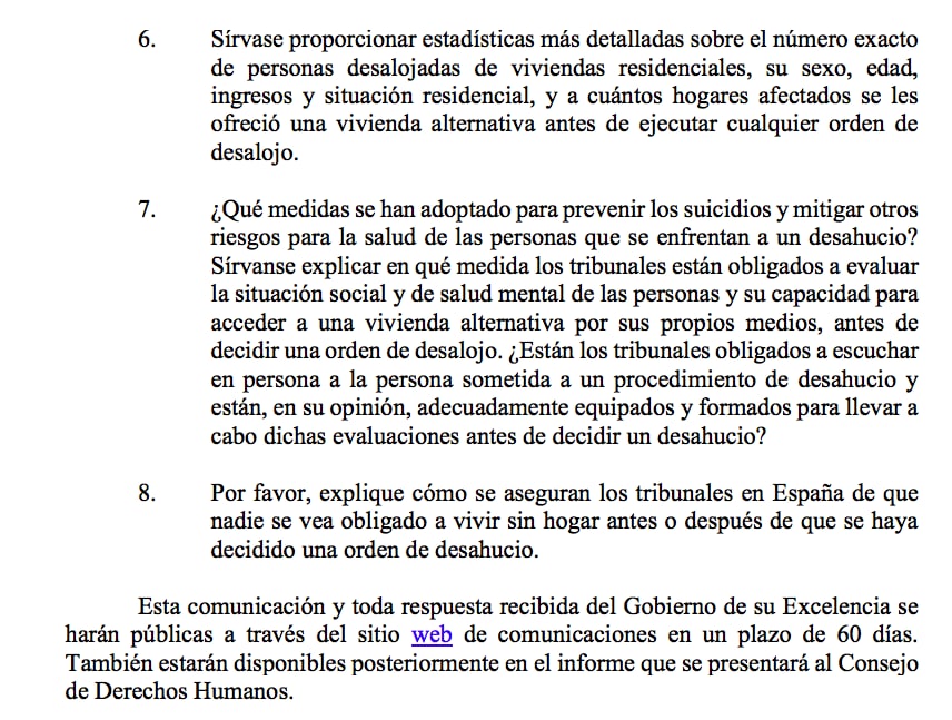 La ONU hace público que en julio exigió al Gobierno español que se retirase del juicio en el que quería criminalizarnos por parar un desahucio y una situación de acoso inmobiliario. Además, pregunta al Presidente por qué no ha frenado él los desahucios y los alquileres abusivos.