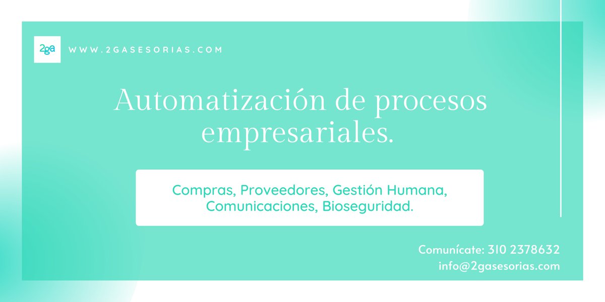 egixialatam's tweet image. #2GA es una compañía enfocada en la #automatización de procesos empresariales, encaminados a #optimizar recursos y #reducir costos.
Consulte por nuestros demos
2gasesorias.com
info@2gasesorias.com
Wsp/Cel: 310 2378632

#2gasesorias #biosek #automatización #tecnologia