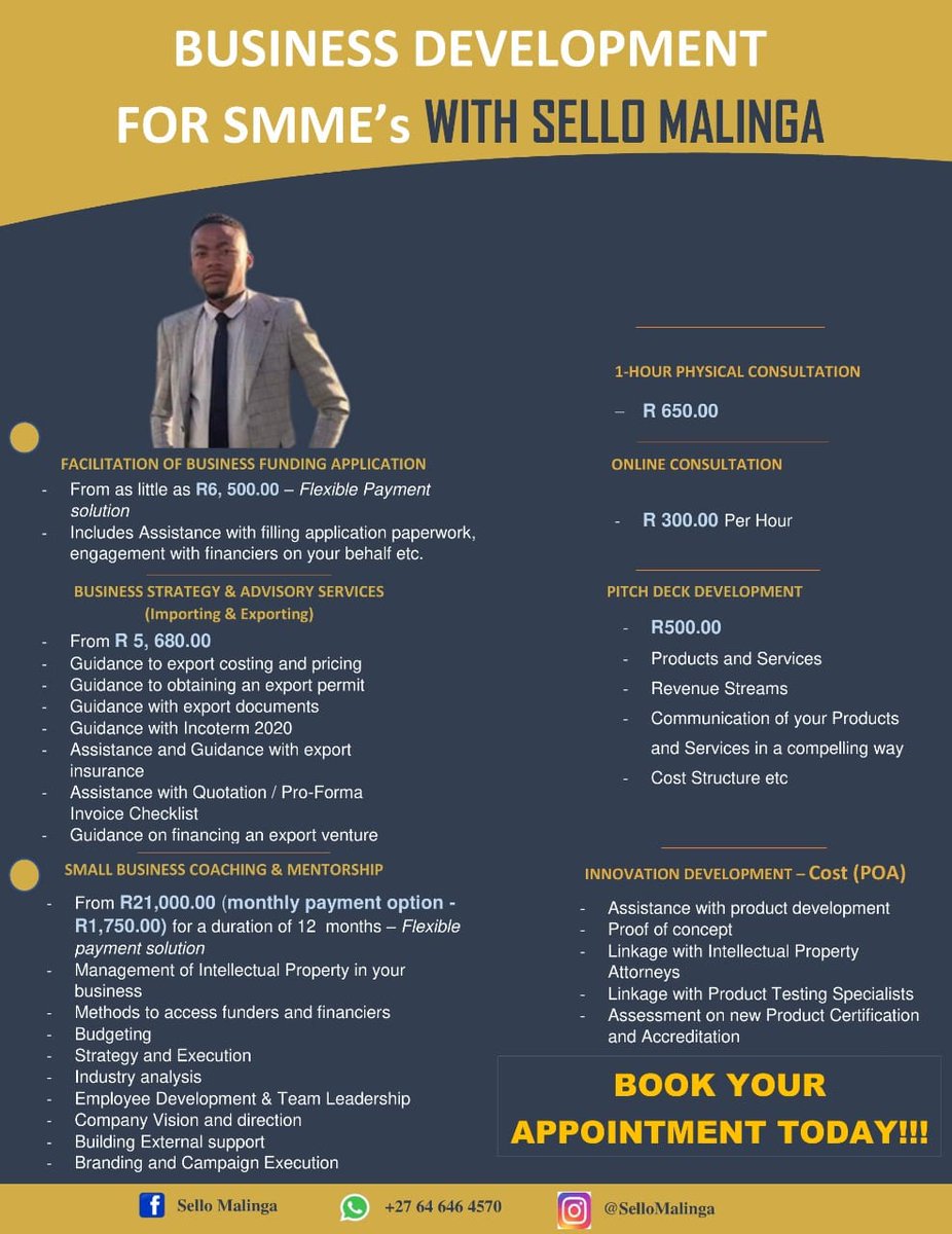 SelloMalinga's tweet photo. Let me help you move your startup company to the next level.

Book your appointment today!!

+27 64 646 4570
#startups #business #import #export #businessdevelopment #business #Entrepreneur #leadership #sandton #businesstips https://t.co/heiihZNuoM