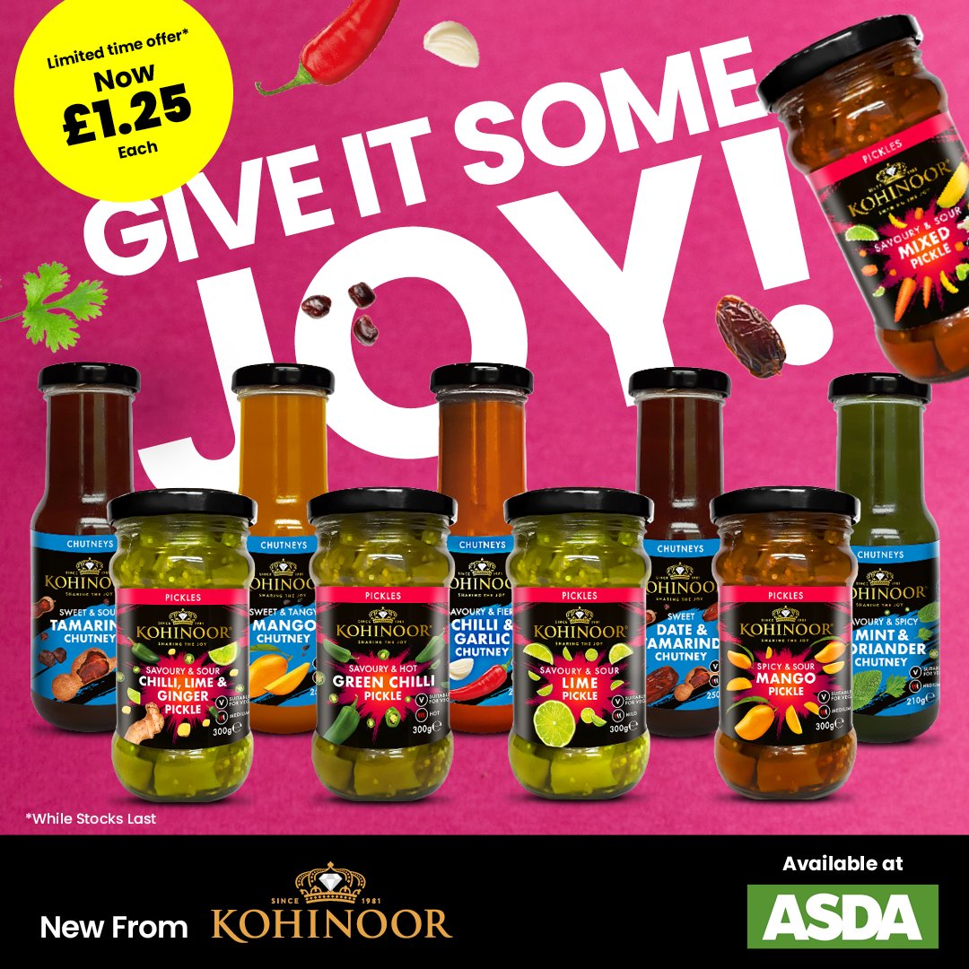 Our new Authentic Vegan Pickles & Chutneys are now on offer at Asda! Explore our range of flavours for only £1.25. See link to our Asda page rb.gy/sx9gc4