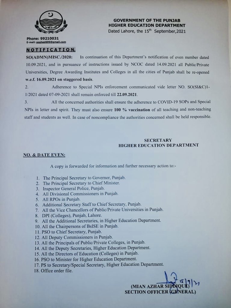 SirUsmanConcept's tweet photo. محکمہ ہائر ایجوکیشن کے مطابق کل 16 ستمبر 2021 سے پنجاب کی تمام پبلک اور پرائیویٹ یونی��رسٹیوں، ڈگری دینے والے اداروں اور کالجز کو بھی 50 فیصد طلباء کے حساب سے کھول دیا جائے گا. https://t.co/mT3Hj8SIIO