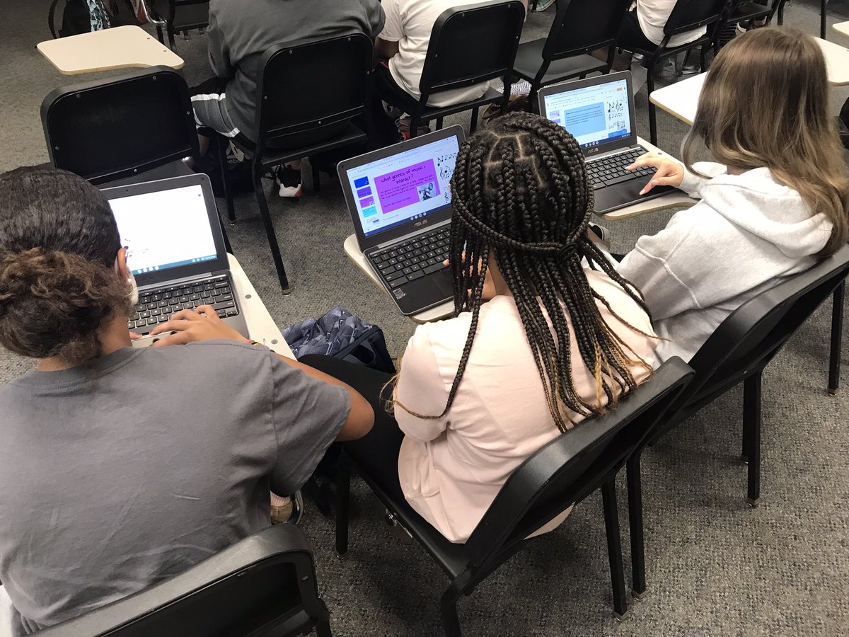 JECamitzzi's tweet photo. Students working on a project in #MusicClass called #FindYourVoice showing them how #music is infused to almost every aspect of their lives. We are using @Google Classroom and #googleslides to create multimedia presentations to share. #mtms #middleschool #jrhighmusic https://t.co/Wis8tK5RQA