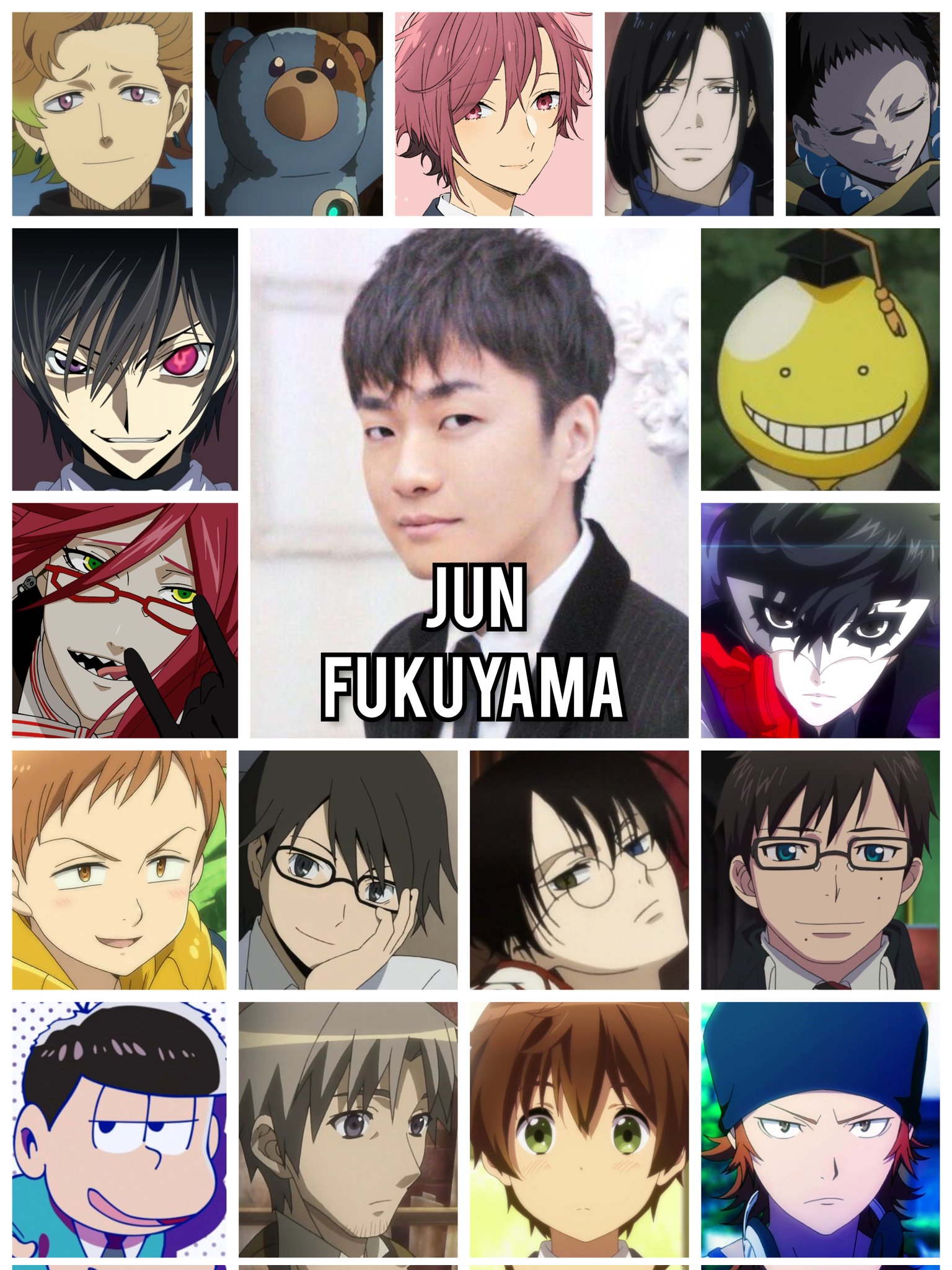 Personagens Com os Mesmos Dubladores! on X: Apenas um dos maiores ícones  entre os atores de voz no Japão, o seiyuu Jun Fukuyama tem um currículo  simplesmente maravilindo! Jun é conhecido por