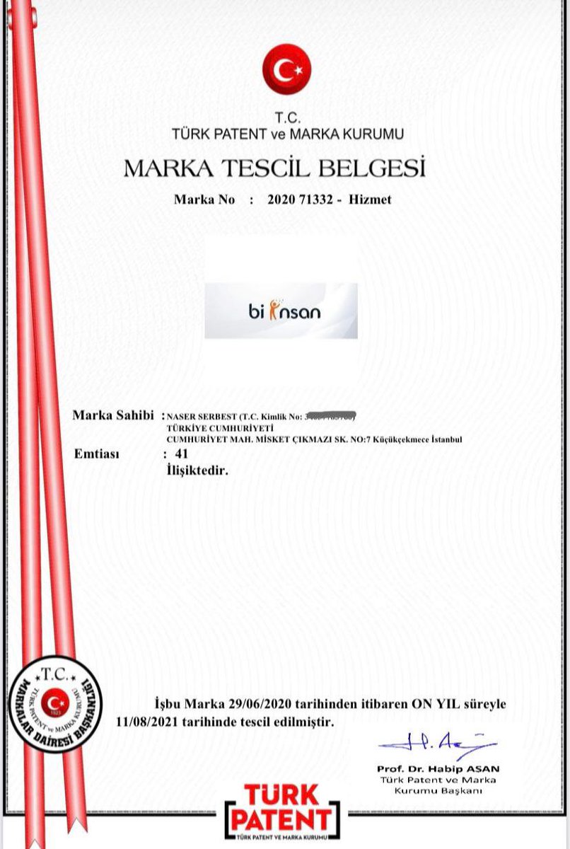 Hizmetimizin emeğimizin karşılığı olarak adımızı tescillendirdik bu bizim en büyük ONURUMUZ,
GURURUMUZ oldu.