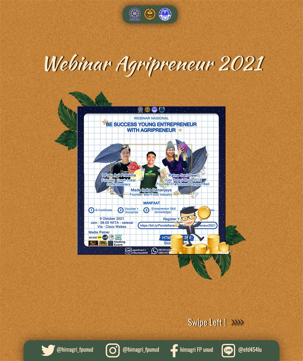 HIMAGRI_FPUNUD's tweet photo. [📢WEBINAR AGRIPRENEUR 2021📢] 

Halo Wirausaha Muda! Salam Agripreneur!🙋‍♀️

Di zaman sekarang ini kita sebagai kaum muda harus pintar memilih jenis usaha yang mampu berkembang seiring perkembangan zaman. https://t.co/DQMWgUOXay