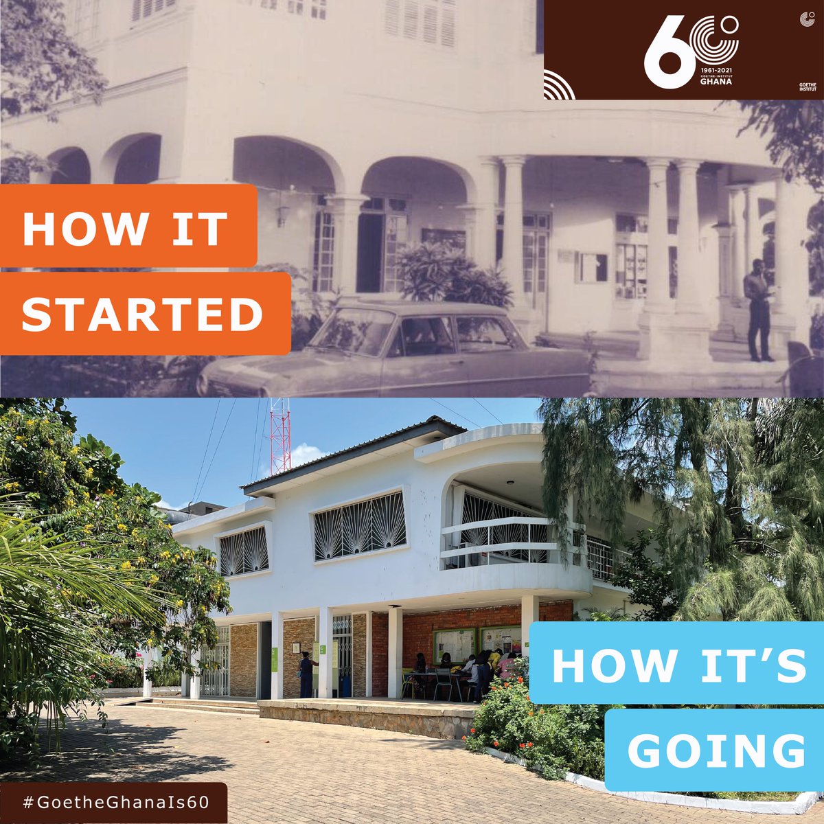 How It Started vs How It’s Going. 

A Picture of the Goethe-Institut Ghana then, vs Now. #GoetheGhanaIs60

____
#goetheinstitut #goetheinstitutghana
#goetheghana #german #deutsch