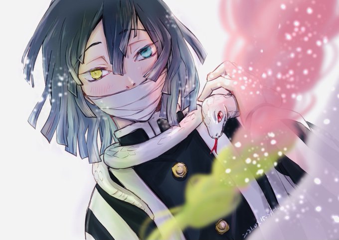 空歩@低浮上さんがTwitterに投稿した伊黒小芭内(鬼滅の刃)のイラスト。