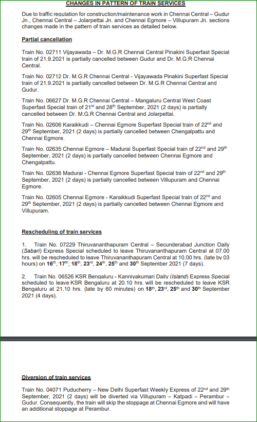 Changes in pattern of services #srupdates