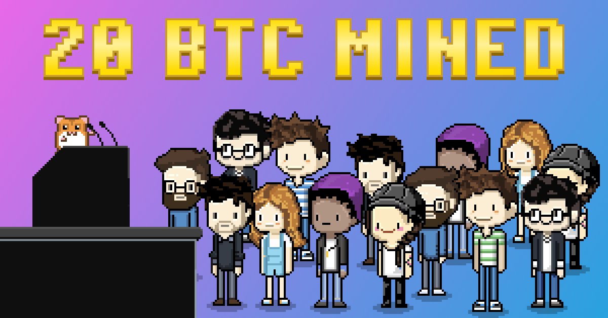 🎉 Hey Rollers 🎉

Today we celebrate a massive accomplishment of our project ✅
From the very start of the game in 2018, our players have mined 20 BTC 👑