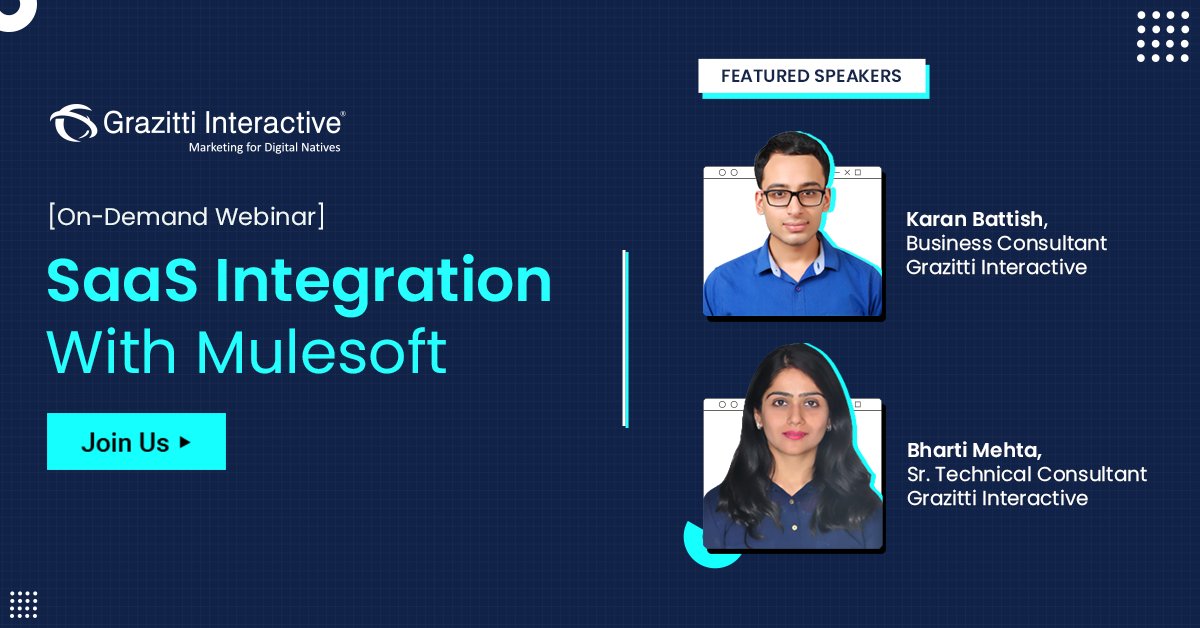 Grazitti's tweet photo. Join Bharti and Karan for an on-demand #webinar to get exclusive insights into effectively integrating #SaaS applications with MuleSoft. Watch now.
๐ https://t.co/kaXb3AUfws ๐
#MuleSoft #SaaSIntegration #CloudComputing #cloud #AI #grazitti https://t.co/5UO7av7uzG