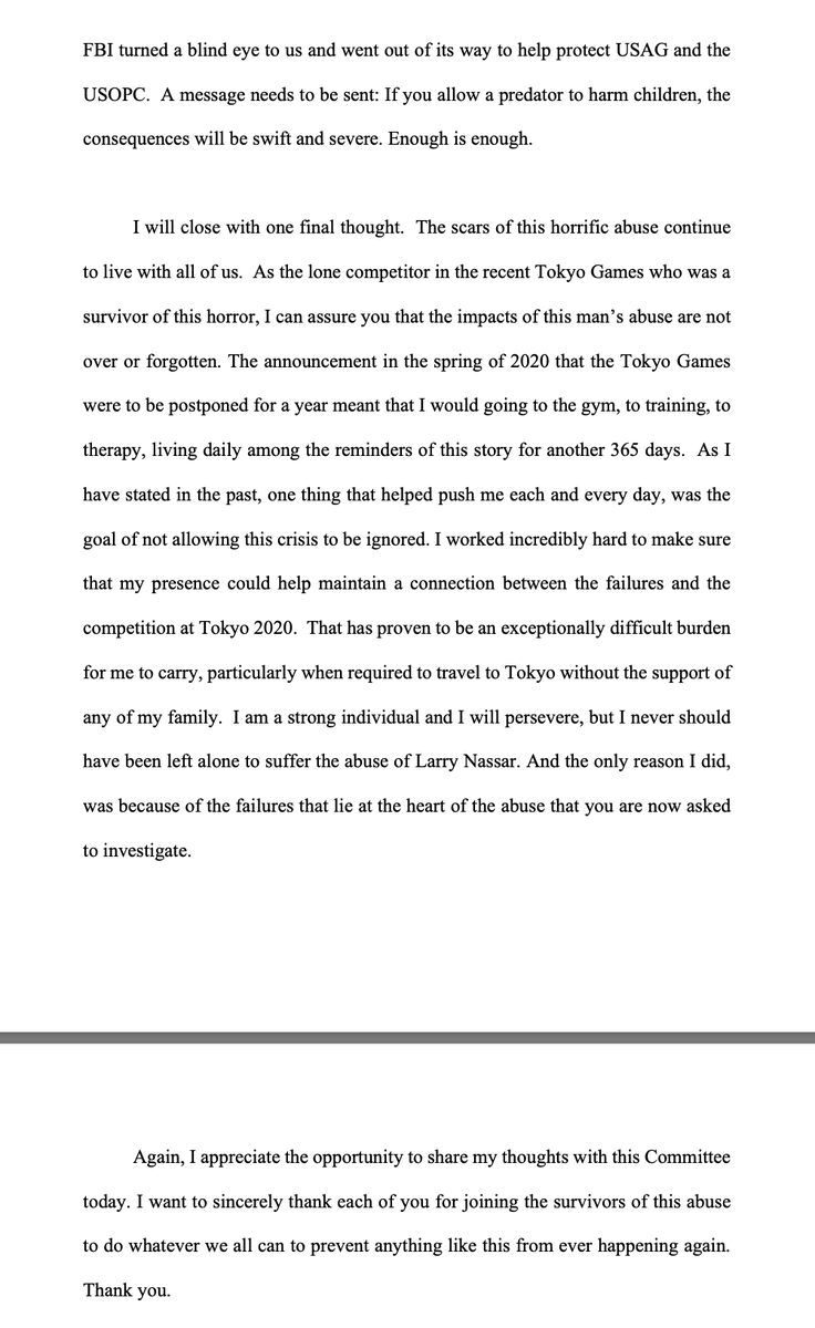 girlsreallyrule's tweet photo. Here is the full opening statement made by @Simone_Biles at today's hearing on the FBI's mis-handling of the USA Gymnastics and Larry Nassar investigation. 

You need to read all of it. https://t.co/RfQH1Ue8qv