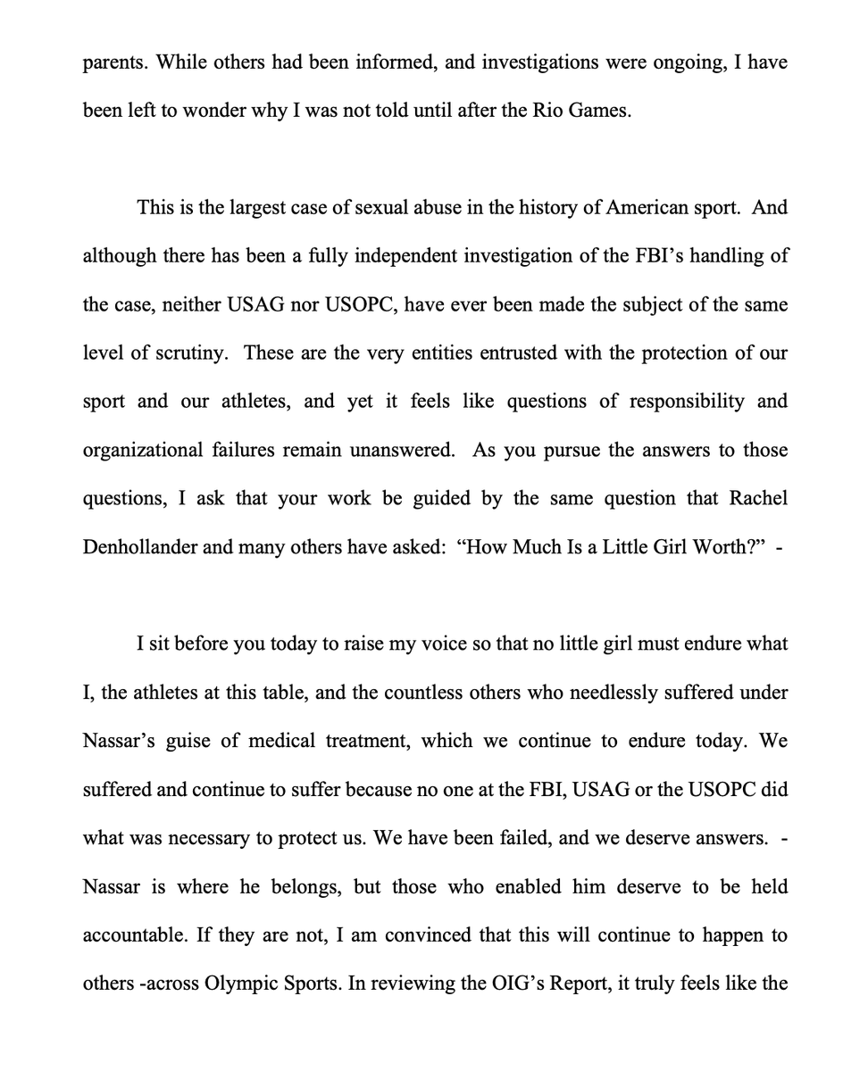 girlsreallyrule's tweet photo. Here is the full opening statement made by @Simone_Biles at today's hearing on the FBI's mis-handling of the USA Gymnastics and Larry Nassar investigation. 

You need to read all of it. https://t.co/RfQH1Ue8qv