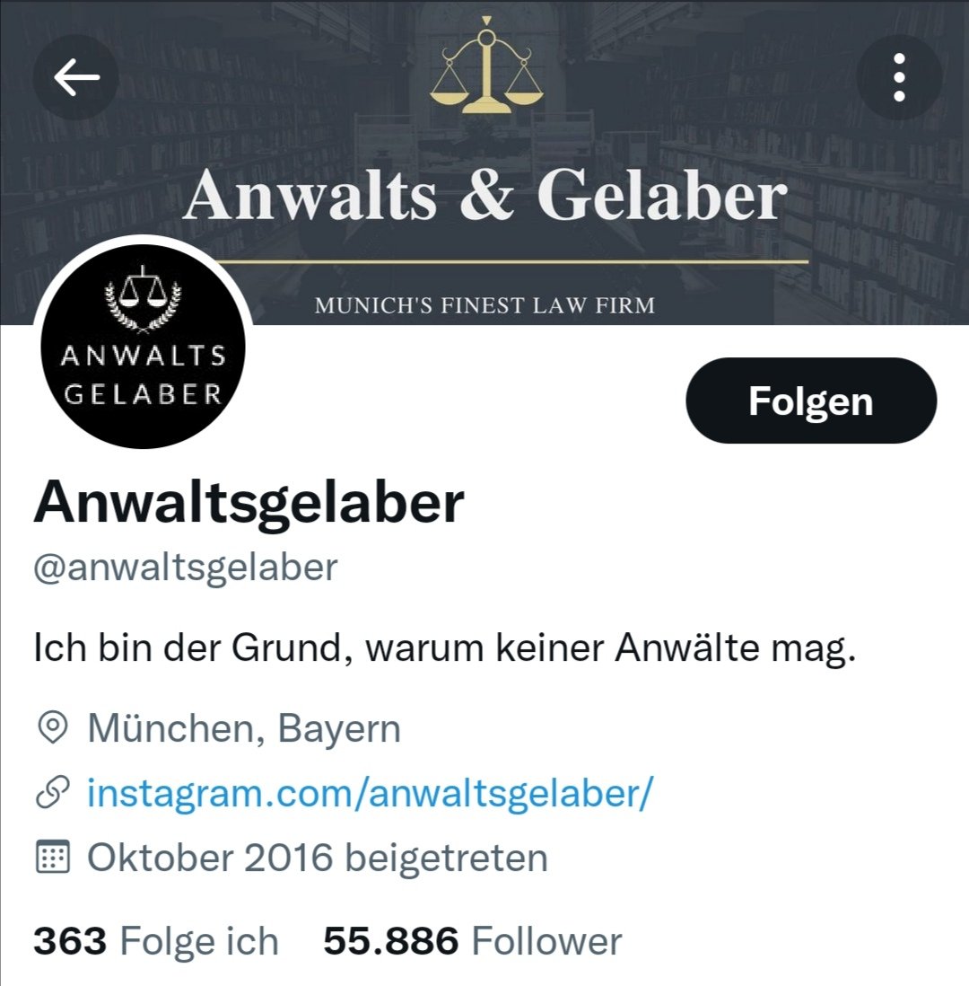 15.09.2021, 17.03 Uhr:

<a href="/Ann_Waeltin/">Ann Wältin</a> und <a href="/anwaltsgelaber/">Anwaltsgelaber</a> haben exakt gleich viele Follower.