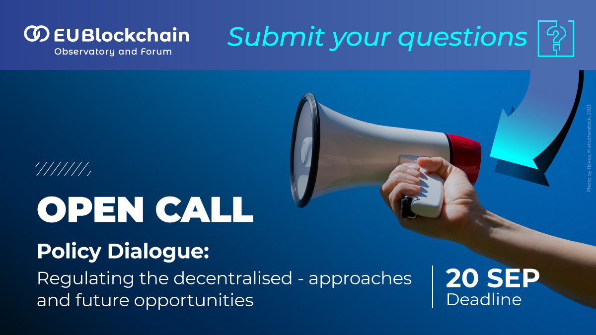 EUBlockchain's tweet photo. Policy discussions concerning #blockchain are being held around the world. EU Blockchain Week allows you to be part of the conversation!
Submit your #blockchain policy-related questions by 20/9. More ➡️https://t.co/L29bKDkgip
#EBCW2021 #EU4Blockchain https://t.co/AzX8gc3Bfb