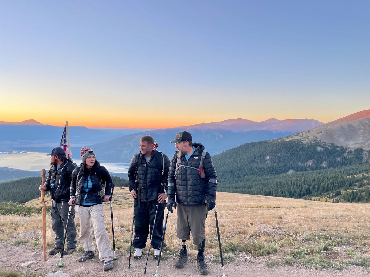 challngeamerica's tweet photo. Nothing is going to stop this team of injured #Veterans from reaching the summit of CO's highest peak today! The #MtElbertChallenge Team woke up before sunrise to resume their hike to the summit. Stay tuned for more updates throughout the day! https://t.co/n29saKFHws #Inspiration https://t.co/kvHmbUVdpG