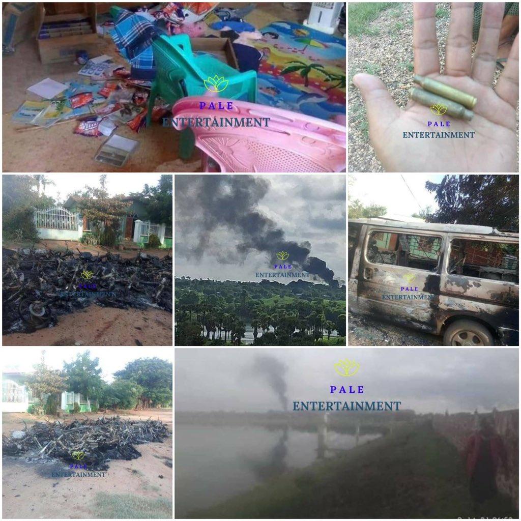 SAC raided #KyaukKone & #Sanpya villages between #Pale Tsp & #Myaing Tsp yesterday. SAC set fire to houses, automobiles, & motorcycles. #AcceptNUG_RejectMilitary #Sep15Coup  #WhatsHappeningInMyanmar https://t.co/meutmc2AV5