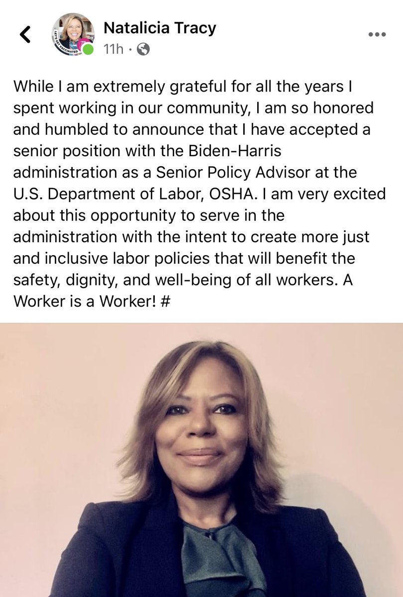 Wow!! Just heard the amazing news that Dr. Natalicia Tracy from the Brazilian Worker Center (@Brazilianwkctr) has taken a senior policy position in @JoeBiden’s Labor Dept, OSHA. 

What a huge win for working people across the country. Congratulations, @nrtracy!