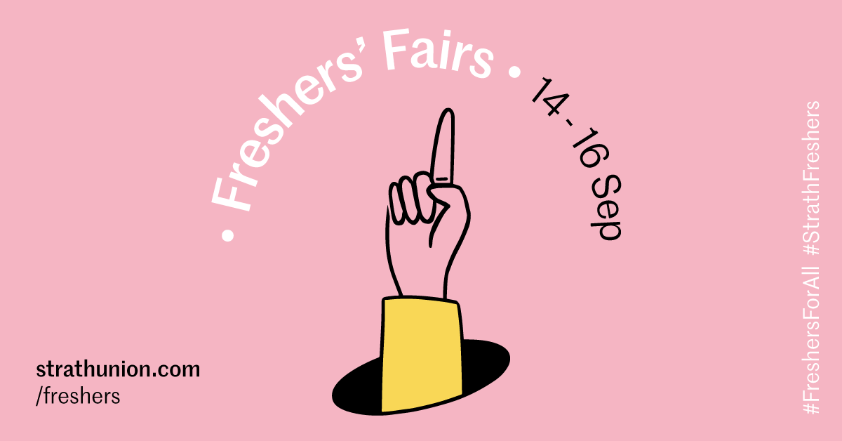 StrathUnion's tweet image. It's the FINAL DAY of our in-person Freshers fair! ‼️Meet some of our many societies, meet new people, and immerse yourself in campus life. 

🕒 10am - 3pm
📍Several locations in Union Building and Richmond Street

More info here: strathunion.com/ents/event/209…
