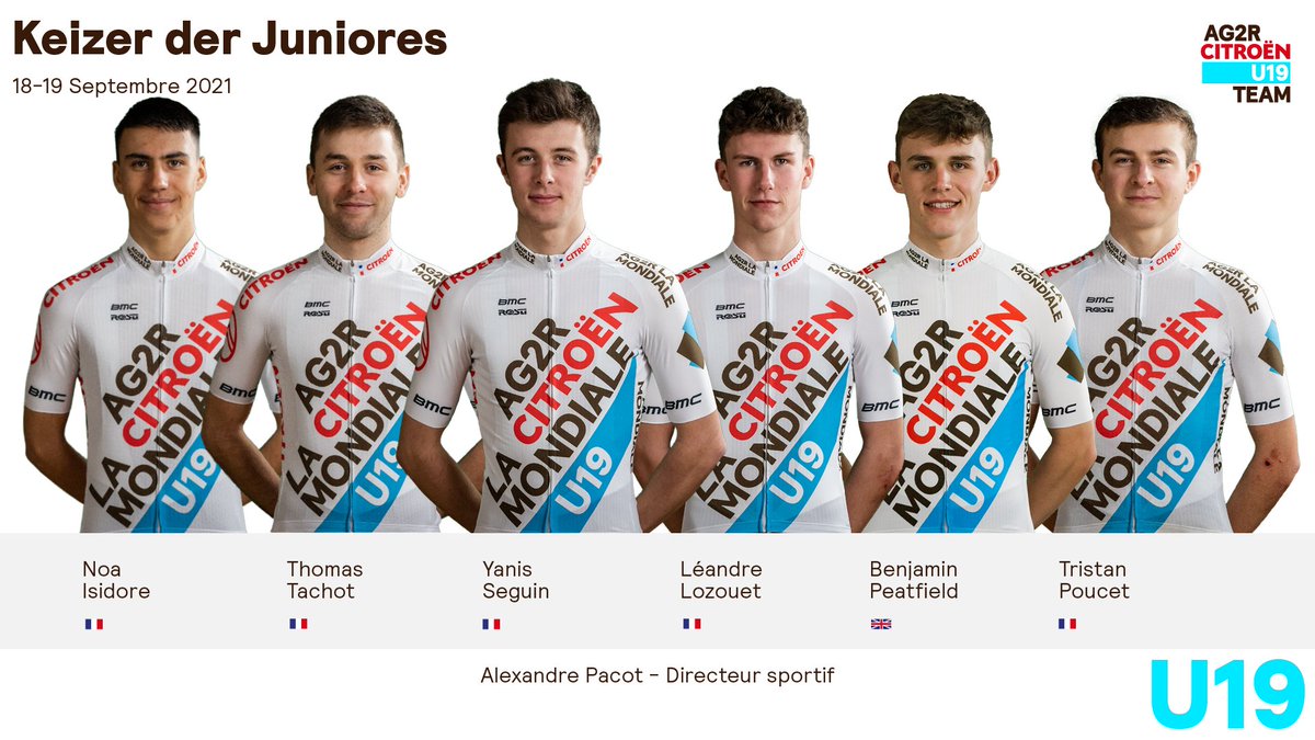 🇧🇪 Retour en Belgique pour la Keizer der Juniores

🗓 18-19 Septembre 
3️⃣ étapes
🚴🏻‍♂️ 209,1 km

🇫🇷 <a href="/isidore_noa/">Noa Isidore</a>
🇫🇷 <a href="/Tachot4/">Thomas Tachot</a>
🇫🇷 <a href="/seguin_yanis/">seguin yanis</a>
🇬🇧 <a href="/BenjaminPeatfi1/">Benjamin Peatfield</a>
🇫🇷 <a href="/PoucetTristan/">Tristan Poucet</a>
🇫🇷 <a href="/lozouet_leandre/">Léandre Lozouet</a>

➡️ Plus d'infos : ag2rcitroenu19team.com/2021/09/15/la-…

💪🏻 Allez les gars
 
#ag2rcitroenu19team