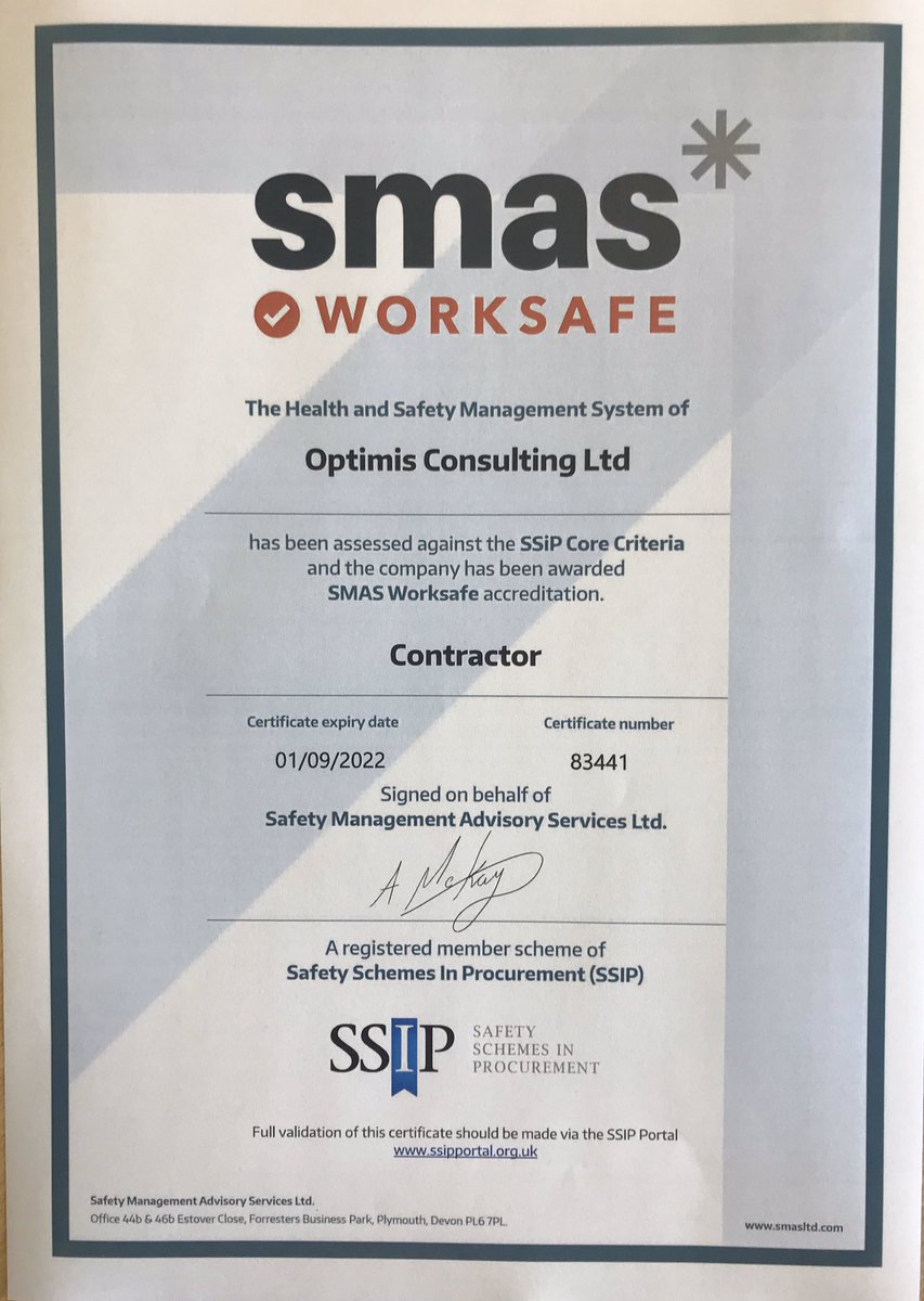 Delighted with our health and safety certificate. Thank you <a href="/SMAS_Worksafe/">Smas Worksafe - Safety Management Advisory Service</a> 
#healthandsafety #ssip