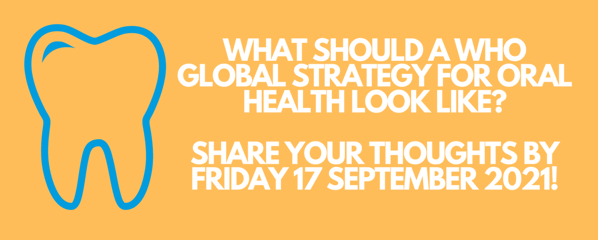 Bente Mikkelsen (@mikkelsenbente_) on Twitter photo Do you think <a href="/WHO/">World Health Organization (WHO)</a> is taking the right approach to developing a 🌎🌍🌏 oral health strategy? We need your insights - only 2⃣ days left to go! Email us your feedback by this Friday 17 September!
who.int/teams/noncommu… Do you think <a href="/WHO/">World Health Organization (WHO)</a> is taking the right approach to developing a 🌎🌍🌏 oral health strategy? We need your insights - only 2⃣ days left to go! Email us your feedback by this Friday 17 September!
who.int/teams/noncommu…