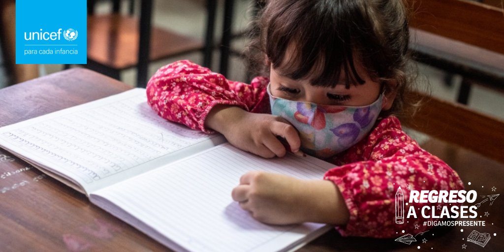 unicefvenezuela's tweet photo. Los 👦👧 y adolescentes del 🌎 sufren afectaciones físicas y mentales por la falta de interacciones diarias con sus compañeros y la movilidad limitada por el cierre de las escuelas. 

Regresar a las aulas es posible si se cumplen las medidas contra la #COVID19. #DigamosPresente https://t.co/ufY02To2Aq