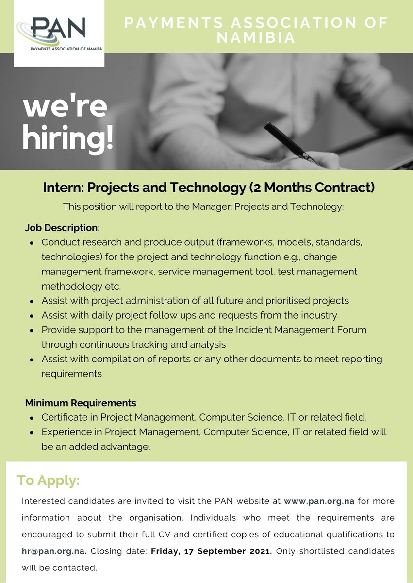 PAN_Namibia's tweet photo. We are hiring! https://t.co/mzNw4dhSMk