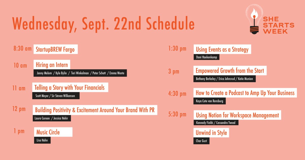 Your hump day just got better!! Check out this list of awesome events you can join in on next Wednesday, September 22nd at #SheStartsWeek!

Register here to let us know you're coming. 😎 → bit.ly/3zYa3eD