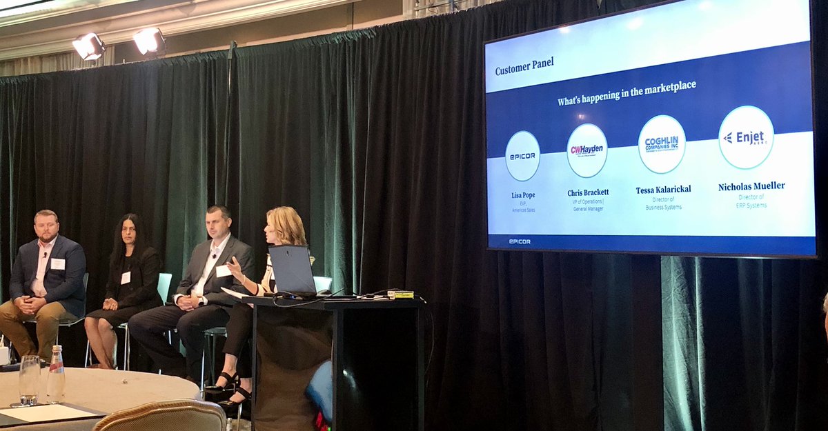 Engaging customer conversation moderated by <a href="/lisacpope/">Lisa Pope</a> with Chris Brackett from CW Hayden, Tessa Kalarickal from Coghlin Companies, and Nicholas Muller from Enjet. Thanks for your insights on how you dealt with the pandemic and the role #Epicor played in the journey