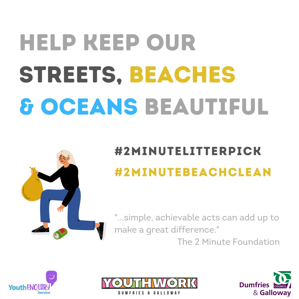 YOUTHWORKDG's tweet photo. This weekend is the Great British Beach Clean so we’re challenging you to do a 2 minute beach clean or litter pick. 🌎🌊 #2minutelitterpick #2minutebeachclean https://t.co/aoGhiNFZ1u