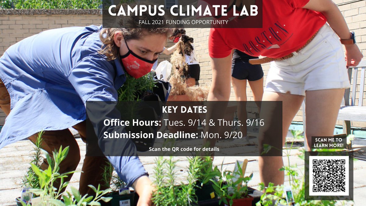 The Boston University #CampusClimateLab is looking for proposals! @BU_tweets students & faculty, submit your research idea to help advance #BUClimateAction by 9/20! Have an idea but need help refining your proposal or connecting with partners? Join us tomorrow for office hours!