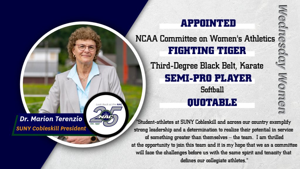 nacathletics's tweet photo. We are so lucky to have  amazing and strong women to celebrate for NAC #WednesdayWomen! Congratulations on your appointment to the @NCAA Comm. on Women's Athletics, Dr. Terenzio! We are proud of you!! @CobyAthletics
@SUNYCobleskill

https://t.co/HCiluSQDk4 https://t.co/1qlRk8atMp