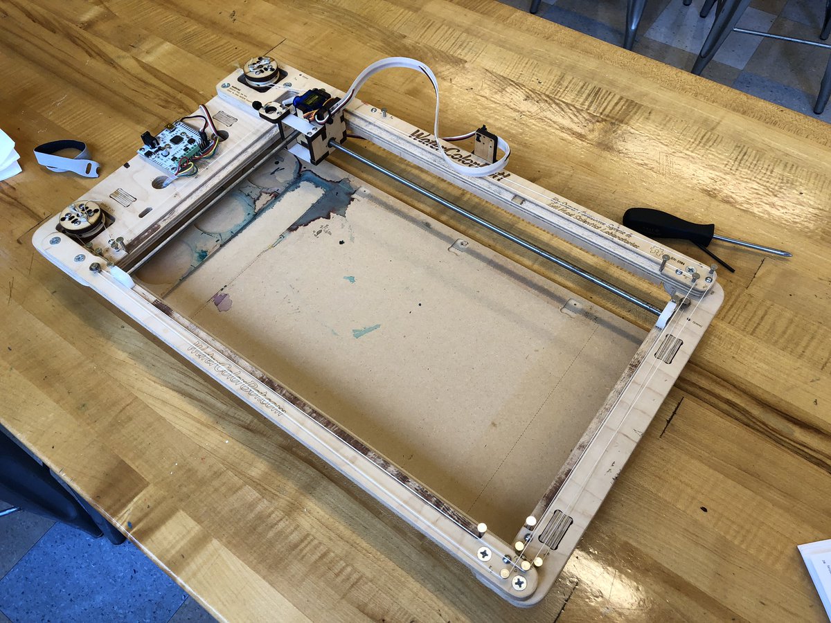 joshburker's tweet photo. I think I got the @EvilMadScience #WaterColorBot hardware sorted, so next I will try to paint with it. #makered https://t.co/eCYoCWKZuR