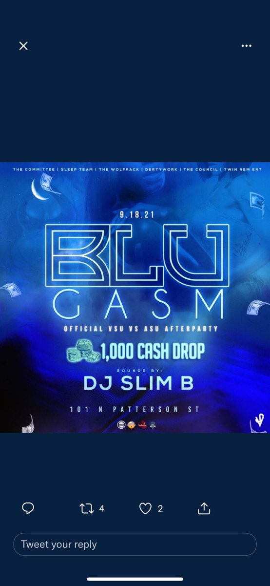epodvibezz's tweet photo. The Return of #BluGasm 👻
Saturday, September 18th 📆
1K CASH DROP 💰
OFFICIAL VSU vs ASU AfterParty ‼️
#Vstate #ASUTwitter https://t.co/Qj0qpqvvjV