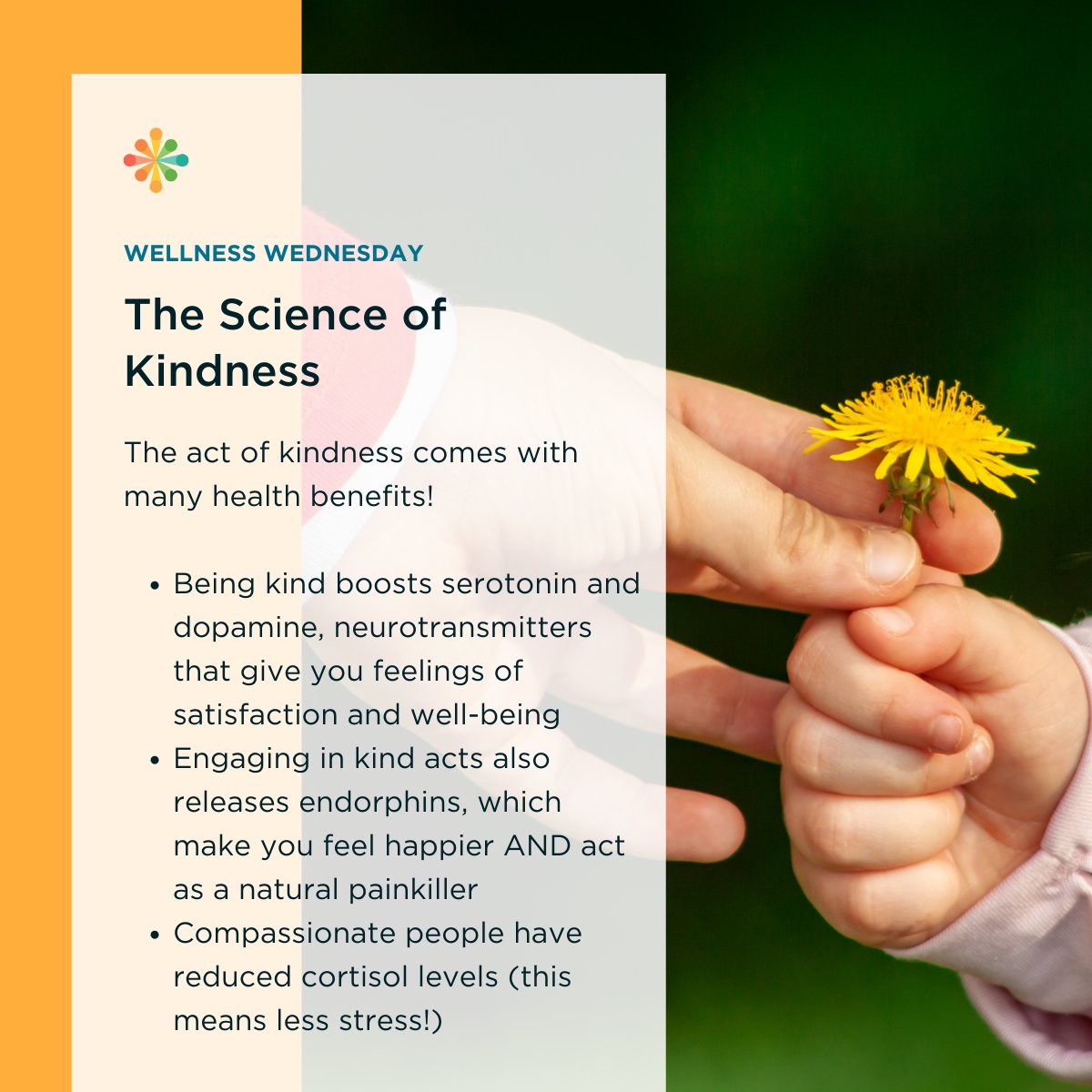 When we engage in acts of kindness toward others, it can make us feel happier too! What is an act of kindness you’re planning to carry out today? Let us know down in the comments! 👇

#WellnessWednesday