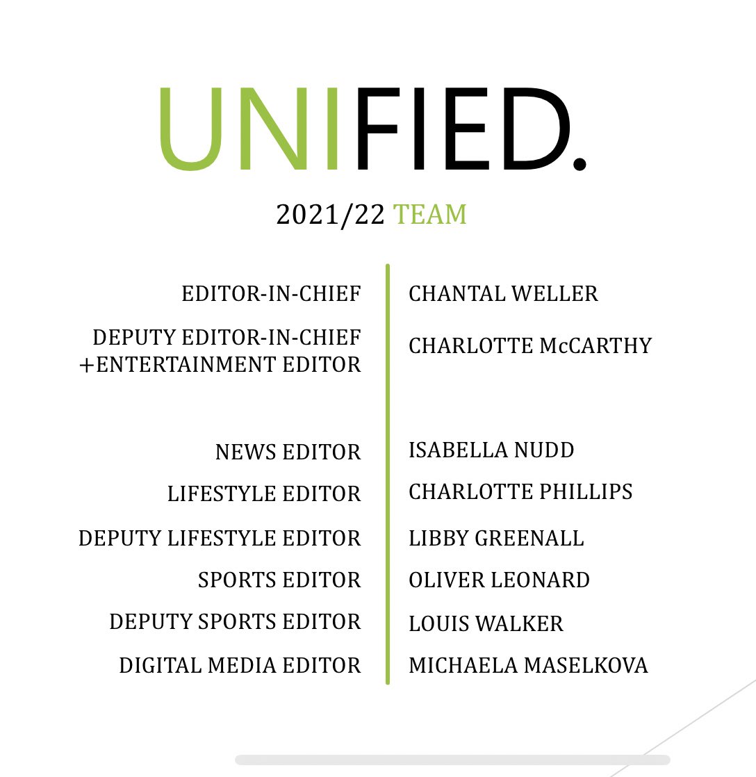 unified_news's tweet photo. YOUR OFFICIAL 2021-2022 TEAM!
We are pleased to confirm our team for the coming year! ⭐️  
It’s going to be a big year for UNIfied and we have lots of exciting plans 🎊 @christchurchsu https://t.co/Yc93vhiqxH