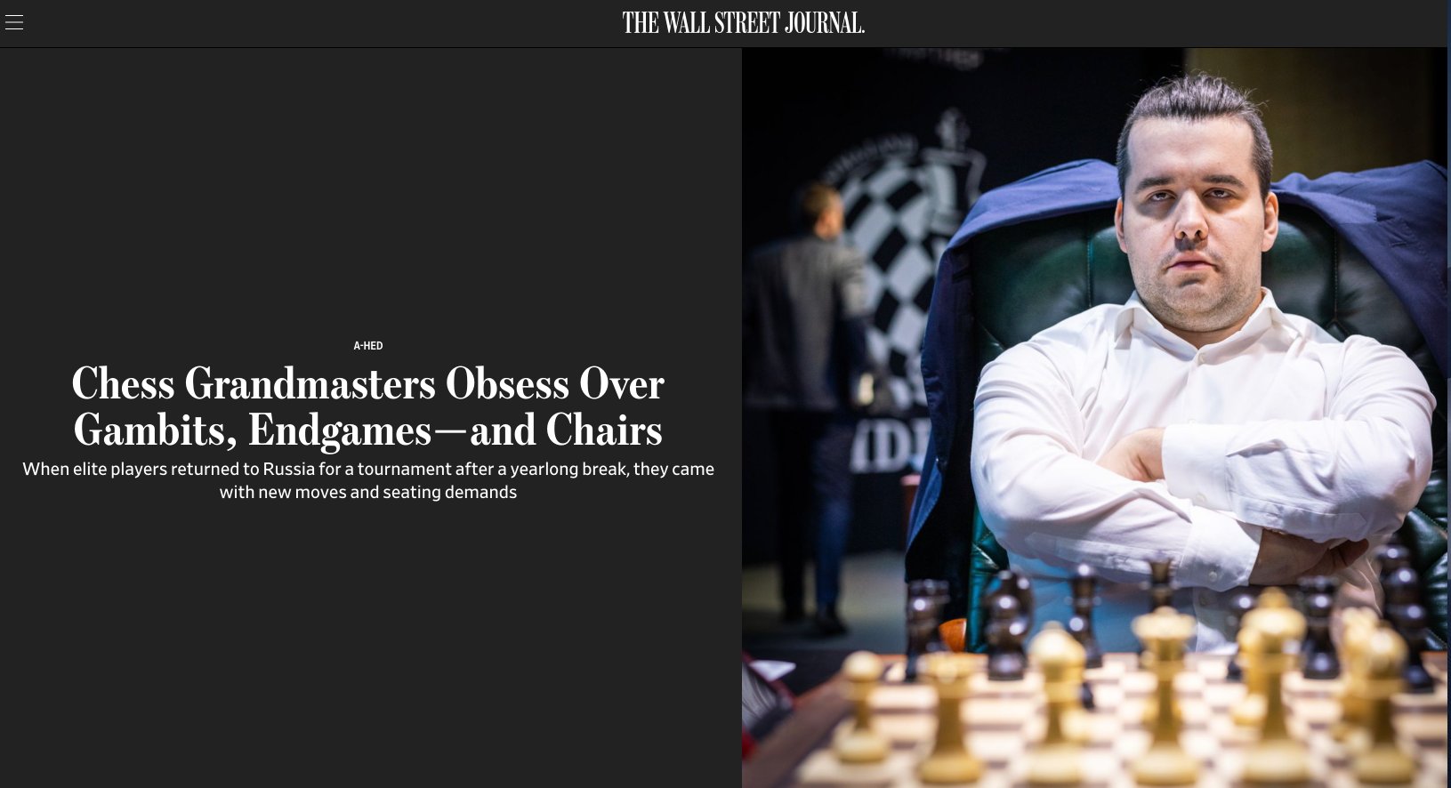 Chess Grandmasters Obsess Over Gambits, Endgames—and Chairs - WSJ